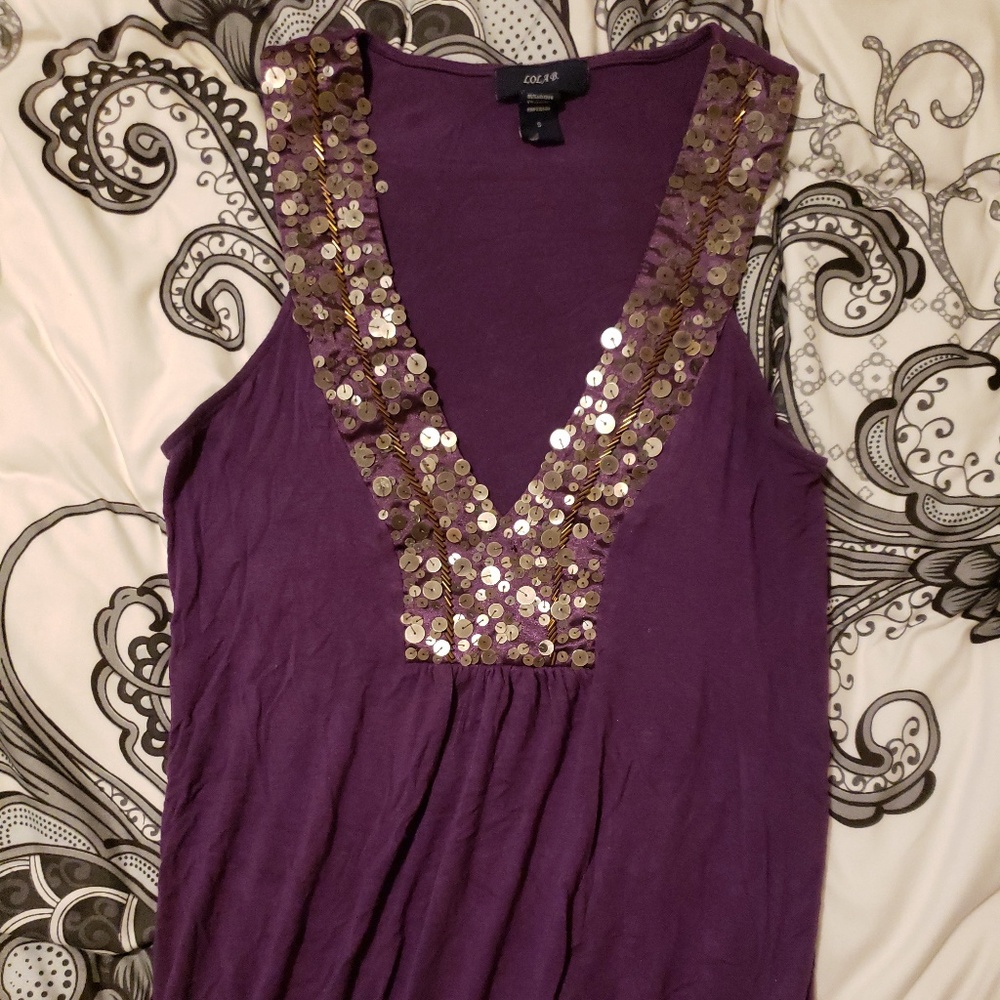 Purple/Gold Sequins Plunge Tank